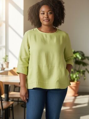 Cut Loose Light Lime Green Linen Swing Top | M | Contemporary | EUC